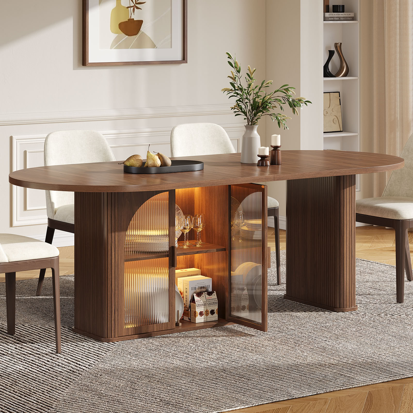 Kitchen Appliances Table - Walnut 70 Inch Oval Dining Table