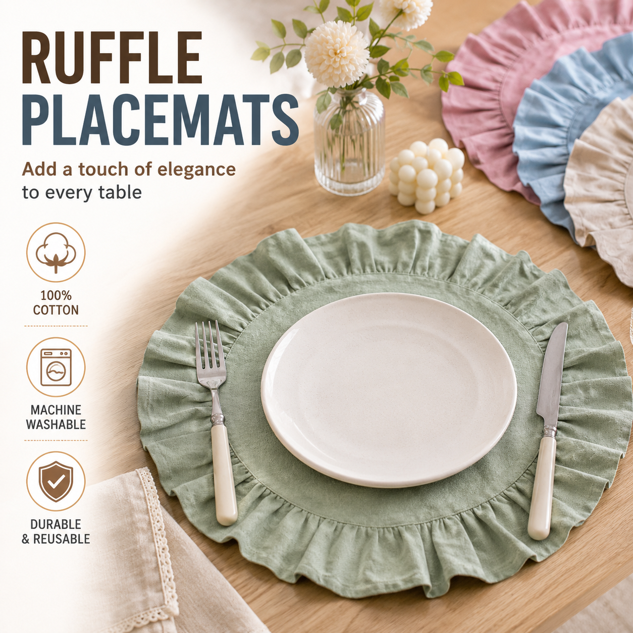 Round Cotton Placemats with Ru - Kitchen Appliances Table recensie en prijs