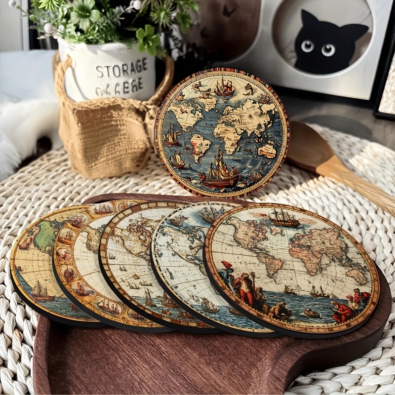 2D Retro World Map Coaster Set - Kitchen Appliances Table recensie en prijs