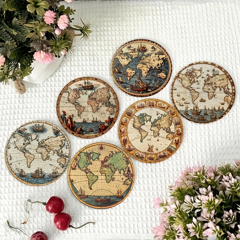 2D Retro World Map Coaster Set - Kitchen Appliances Table recensie en prijs