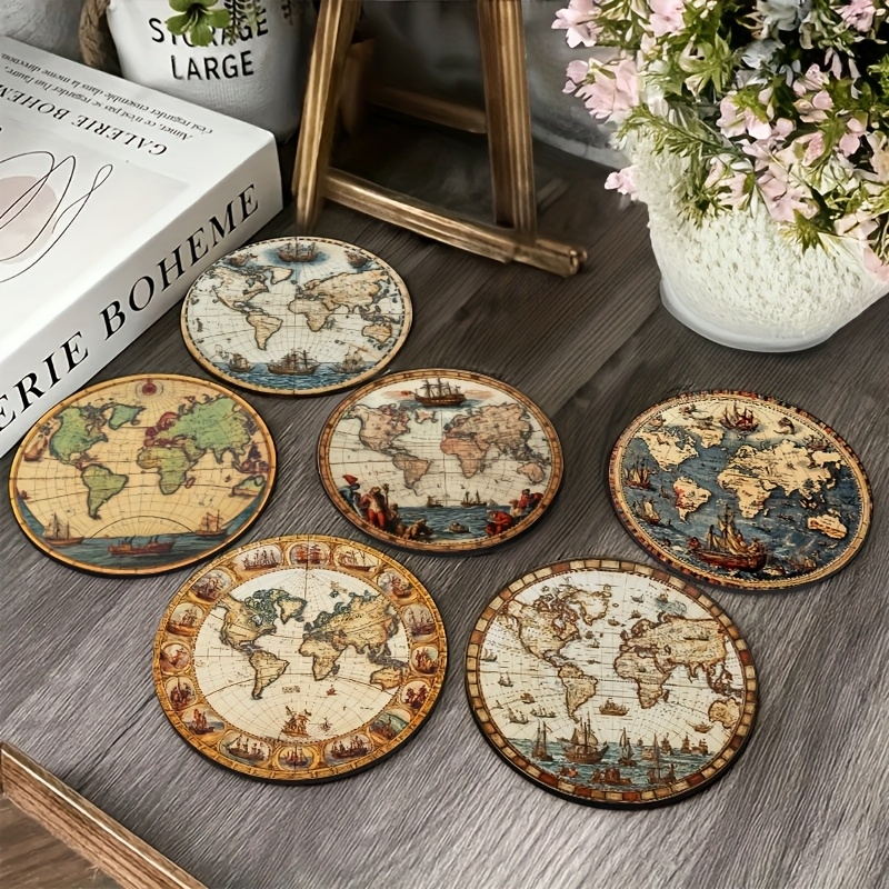 2D Retro World Map Coaster Set - Kitchen Appliances Table recensie en prijs